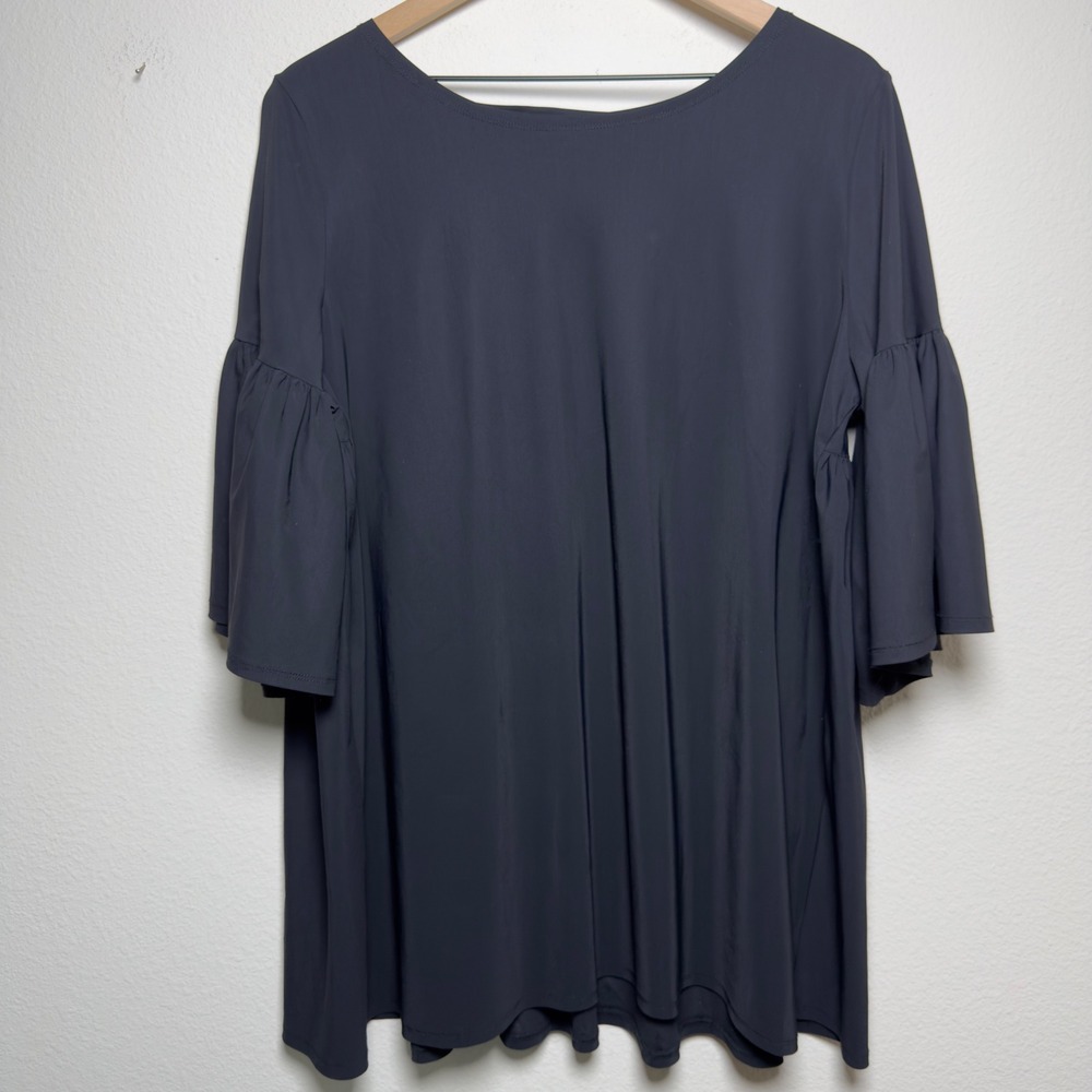 Bryn Walker Women Top Small Black Bell Sleeve Babydoll Blouse Tunic Lagenlook